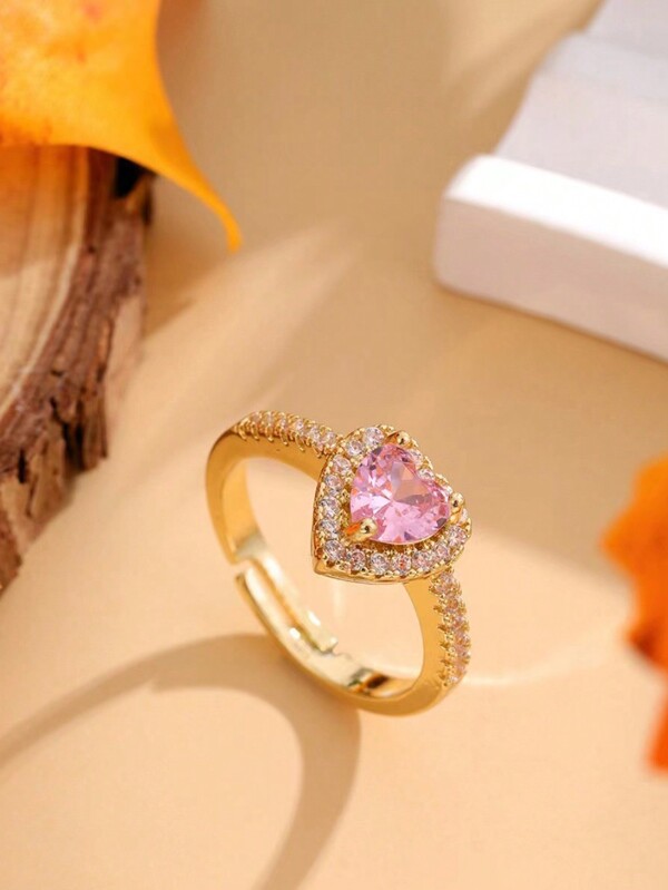 1 pieza Anillo abierto con forma de corazón y brillantes de rhinestone, diseño único y elegante minimalista, anillo romántico para propuesta/boda, adecuado para uso diario