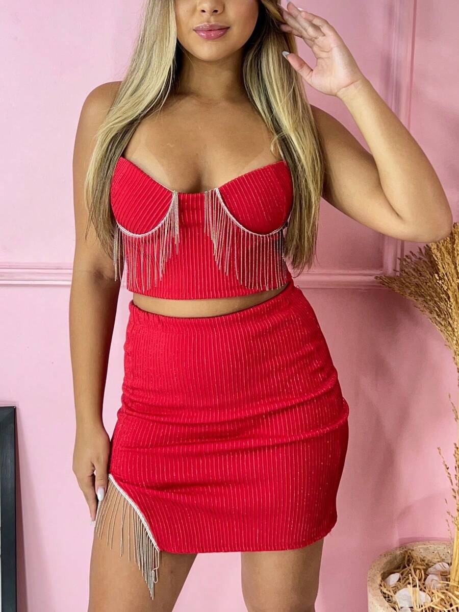 Women Two-Piece Outfits - 紅色 - 查看 1