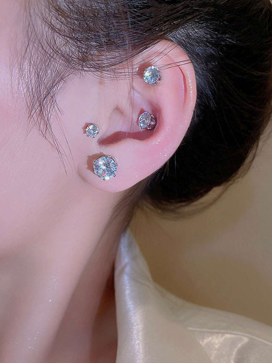 1 Pieza Brazalete Para Oreja Delicado Para Orejas Sin Perforar, Aretes Elegantes Unisex De Clip Para Oreja - Plateado - Ver 1