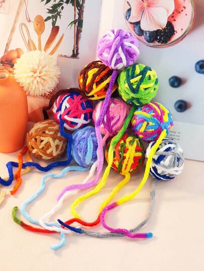 1pc Rainbow Ball Knitted Cat Toy, Funny Stress Reliever & Pet Teaser, Plush Chew Resistant