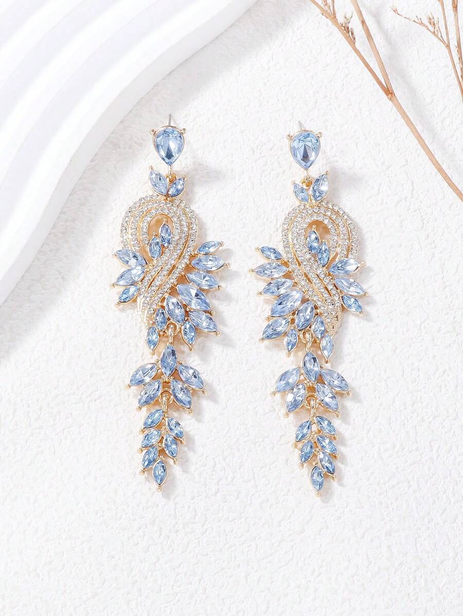 juran 1pair Glass Pendant Exaggerated Earrings - Baby Blue - View 1