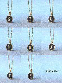 1pc Minimalist Initial Enamel Black A-Z Letter Pendant Necklace For Women, Birthday Gift