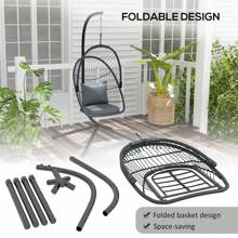 Outsunny Outdoor PE Rattan Swing Chair With Cushion, Foldable Basket Patio Hanging Chair With Metal Stand, 360° Rotation Spring Hook, Basket Height Adjust With Metal Chain, Grey - Grey - View 8