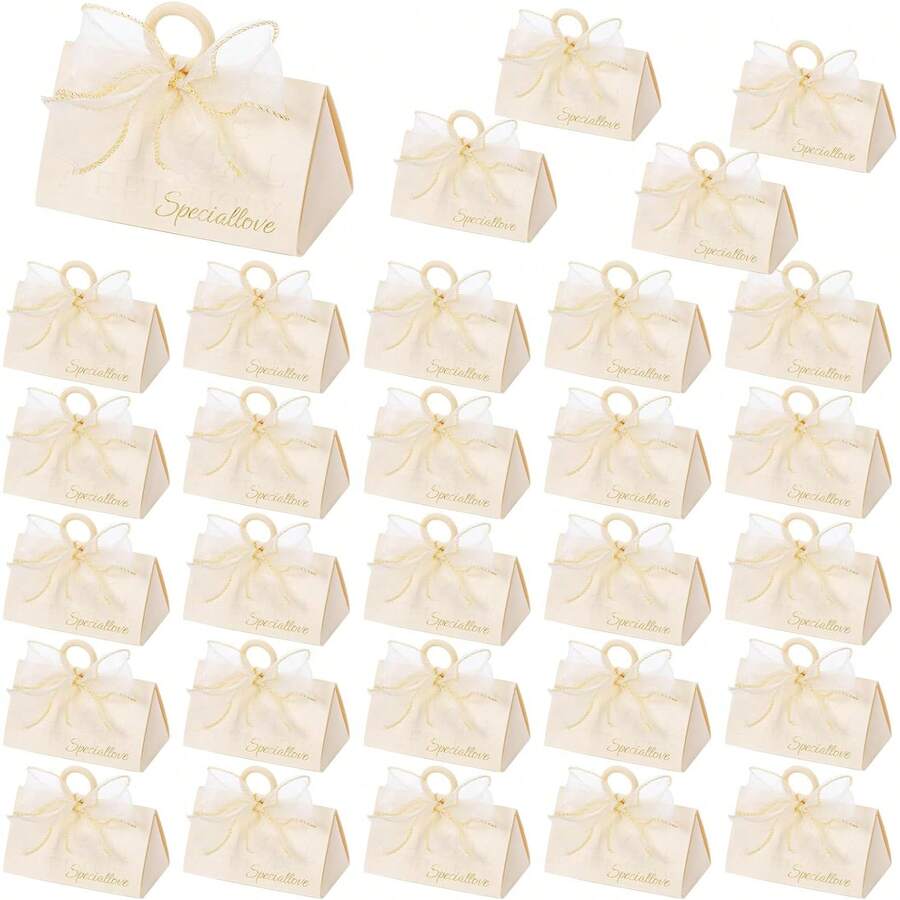 30入組婚禮禮品盒,優雅的白色巧克力糖果盒,配有金色絲帶,用紙禮品盒為新娘準備 - 香檳色 - 查看 1