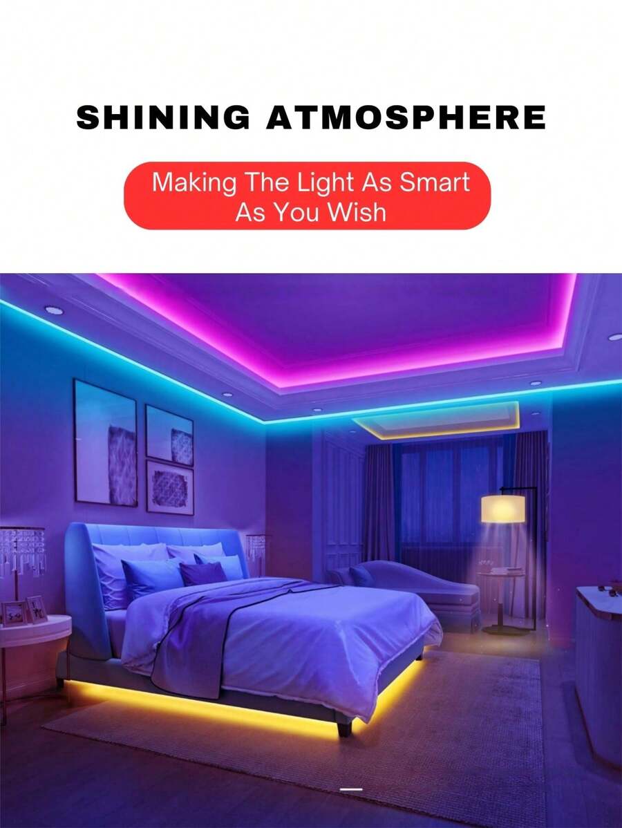 10ft / 3m Multiple Color LED Strip Lights,Sync With Music,With Timing Settings,Wireless APP