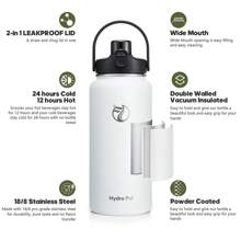 Insulated Water Bottle With 2-In-1 Lid (Chug Lid/Straw Lid),40oz/64oz Double Walled Vacuum Stainless Steel Water Bottles, Water Jug With Straw, Wide Mouth Insulated - 白色 - 查看 6