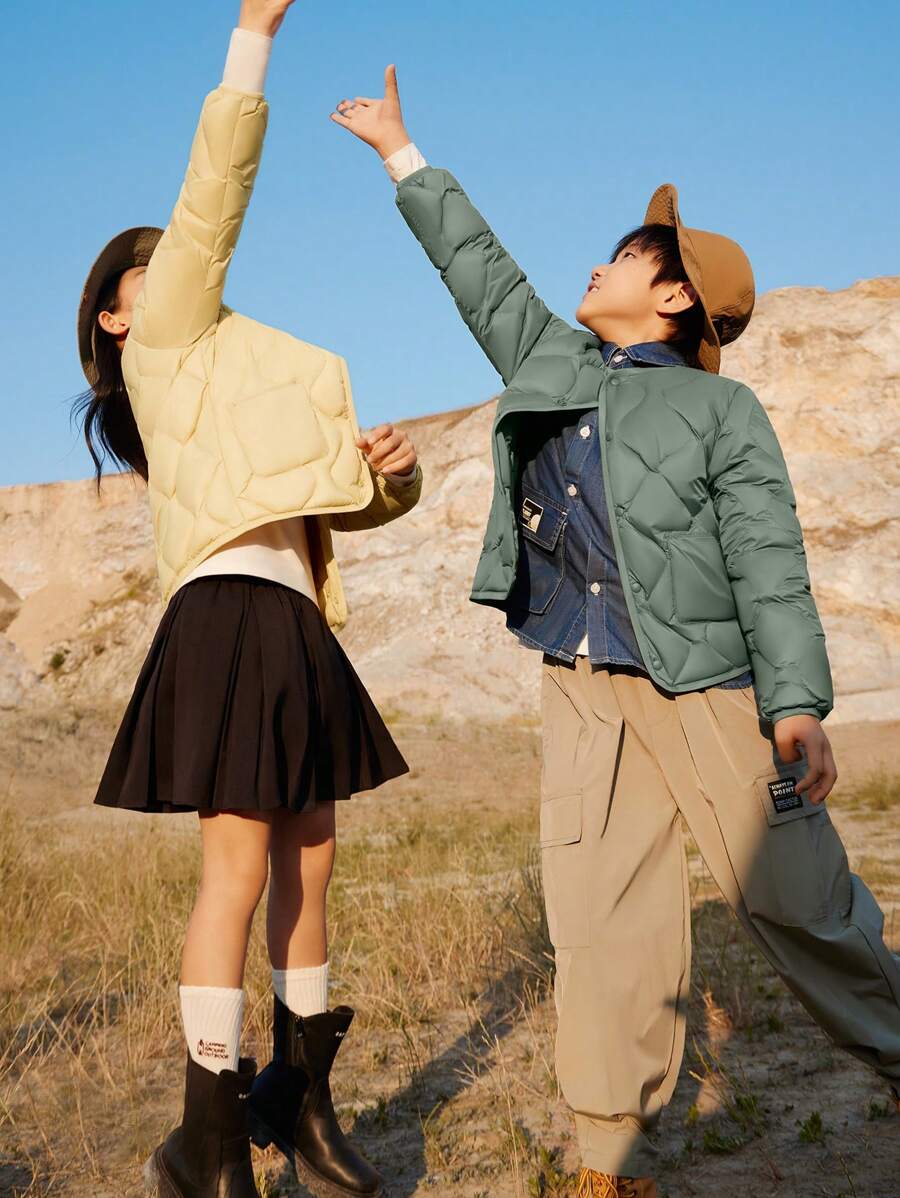 Annil Áo khoác đệm ngắn đơn hàng ngày dài tay màu trơn cho bé gái tuổi mới lớn mùa đông - màu xanh lá - Xem 1