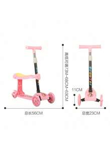 Scooter  De Juguete  ligero y plegable, patinete con altura ajustable para ejercitar equilibrio y coordinación. Con luces multicolor ,patinetas para niñas patinete niño scooters patin del diablo niño - Rosa Pálido - Ver 2