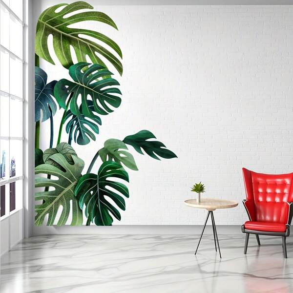 Einfach Zu Installierende Wand Aufkleber Mit Tropischen Grünen Blättern: Glänzende Vinyl Oberfläche, Lebendige Natürliche Themen Wanddekoration - Ideale Option Für Kunststoff Oberflächen!