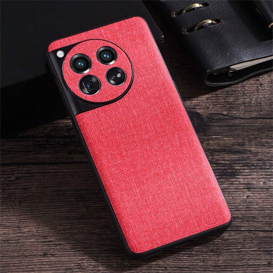 Nuevo Caso De Teléfono Protector De Textura De Tela Tejida Compatible Con Oneplus 12/11/ace 2 Pro, Estuche Flip Para Oneplus 11 - Rojo - Ver 1