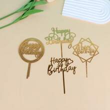 採用英文字母的亞克力生日蛋糕插牌,用於甜點桌裝飾,ins風格 - 金色 - 查看 7