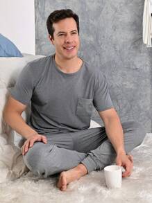 A DORMIR Conjunto De Pijama Pantalon y Camiseta Para Hombre - Gris - Ver 3