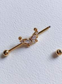 1PC Butterfly Industrial Piercing Barbell Zirconia Stainless Steel Ear Piercing Industrial Earring Scaffold 14G - Butterfly - View 4