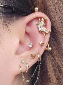 1PC Butterfly Industrial Piercing Barbell Zirconia Stainless Steel Ear Piercing Industrial Earring Scaffold 14G - Butterfly - View 3