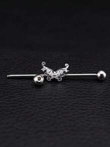 1PC Butterfly Industrial Piercing Barbell Zirconia Stainless Steel Ear Piercing Industrial Earring Scaffold 14G - Butterfly - View 6