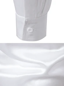 Camisa de vestir de manga larga de seda brillante para hombre, camisa de esmoquin, camisa suave ajustada de seda de manga larga, camisa de traje de boda de negocios - Blanco - Ver 6