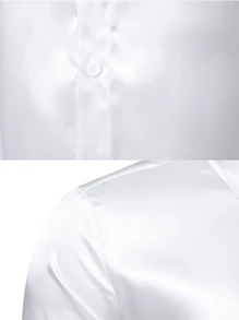 Camisa de vestir de manga larga de seda brillante para hombre, camisa de esmoquin, camisa suave ajustada de seda de manga larga, camisa de traje de boda de negocios - Blanco - Ver 7