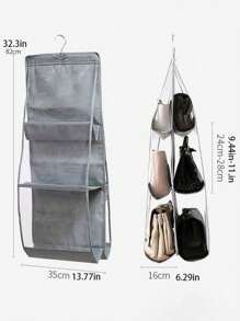 1pc Hanging Organizer Bag, Double Sided Storage Bag, Thickened With Multiple Layers, With Hook, For Closet Clothes Storage, Grey, Black