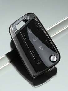 1個tpu材質的黑色汽車鑰匙套,3按鈕折疊鑰匙防摔保護套,適用於途騰2017-2020款車型 - 黑色 - 查看 1