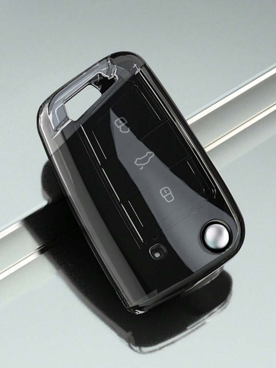 1個tpu材質的黑色汽車鑰匙套,3按鈕折疊鑰匙防摔保護套,適用於途騰2017-2020款車型 - 黑色 - 查看 1