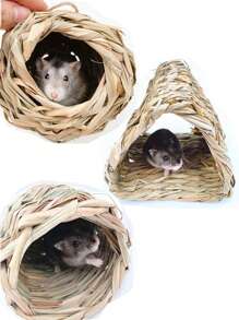 1只手編草屋,適用於倉鼠,自然玩具含有隧道藏身處 - 卡其色 - 查看 1