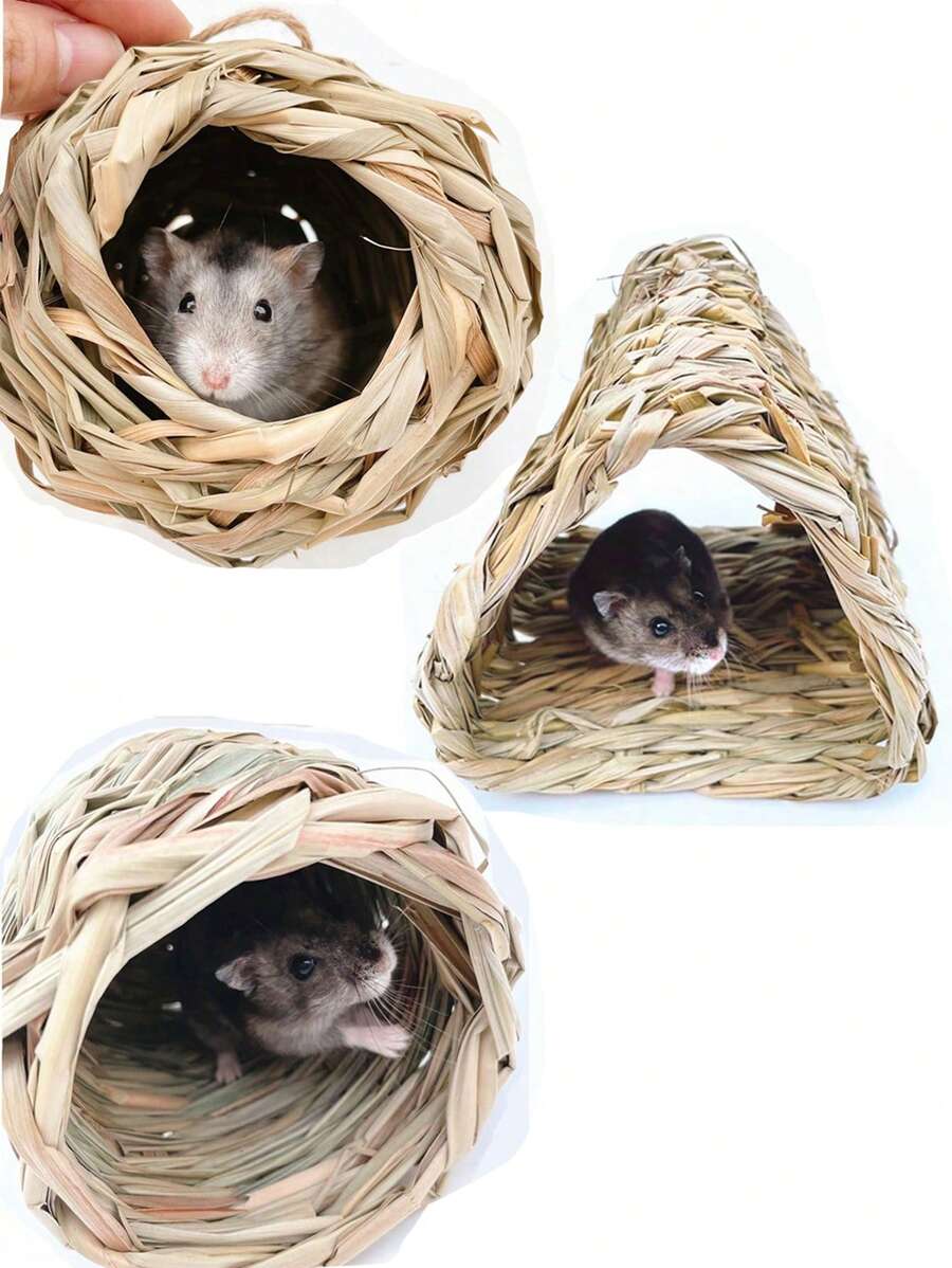 1只手編草屋,適用於倉鼠,自然玩具含有隧道藏身處 - 卡其色 - 查看 1
