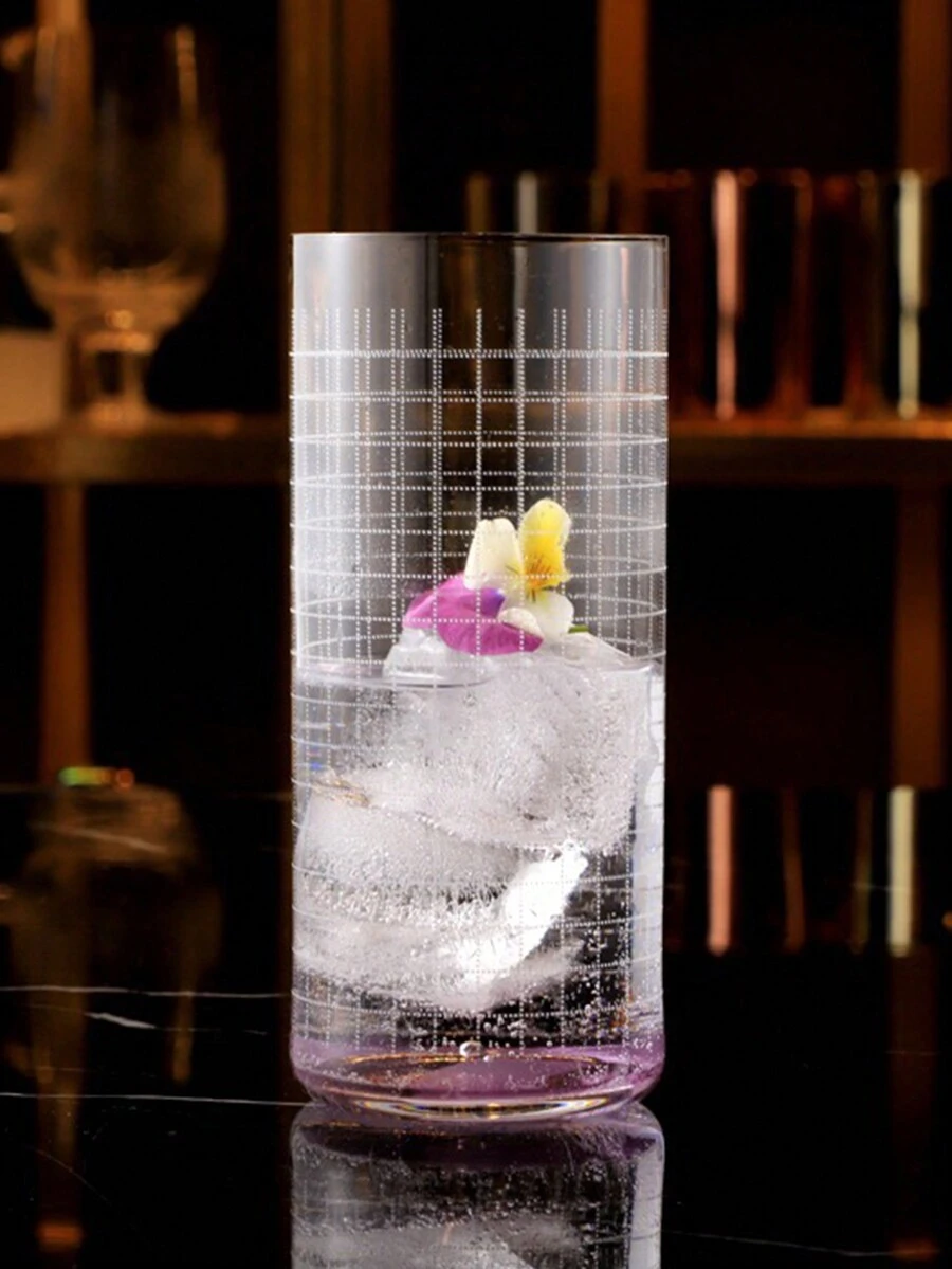 1pc Lead Free Glass Engraved Slim Slanted Collin Mug, Simple Classic Style For Drinking, Drinking, Tea, Etc. - Clear - View 1