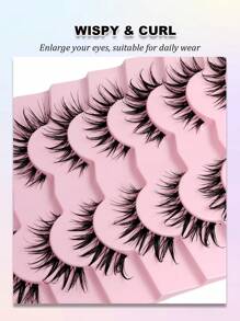 Rikuaild 7对水润光泽假睫毛，透明睫毛梗，柔软自然，轻盈飘逸，打造戏剧性妆容，仿貂毛睫毛，时尚卡通风格假睫毛 - 尖尾漫畫款 - 查看 6