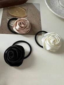 1 女士法式缎玫瑰发带，简约超仙，甜美个性，复古高端橡皮筋，适合日常佩戴波西米亚风马尾辫发夹发圈橡皮筋发绳弹性发带 - 彩色 - 查看 4