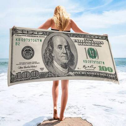 1 件美元图案印花柔软沙滩巾，适合游泳、露营和度假，非常适合瑜伽、潜水和旅行夏季旅行，度假浴室装饰海滩必需品