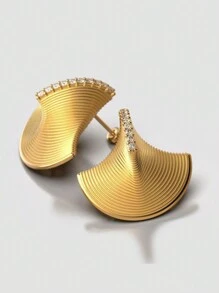1pair Seashell Shaped Earrings For Women, High Fashion Wave & Feather Fan Shaped Earrings That Match Any Outfits, Popular In Europe And America