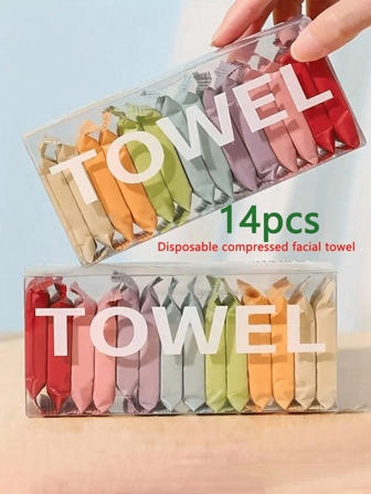 7pcs/14pcs, Compressed Disposable Facial Cleansing Towel, Portable Makeup Remover Towels, Thick Cleaning Wipes, Two-Sided Design For Dry & Wet Use, Skincare, Living Room Home Bedroom Bathroom House Decor, Travel Stuff, Wedding, Party, Birthday, Gifts For Men Mom Dad Friends, New Years, Accessories, Funny Gift