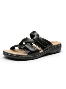 Women's Slides Sandals Slip On Adjustable Straps Comfort Soft Cushion Slippers Flat Sandals - 黑色 - 查看 4