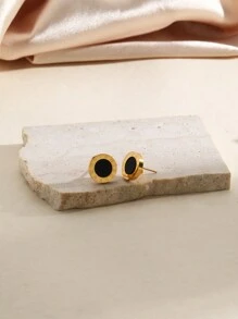 3pcs/Set Vintage Stainless Steel 18K Gold Plated Circular Plate & Roman Numeral Decor Earrings & Necklace Set