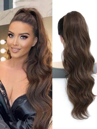 Extensiones de cola de caballo con cordón sintético resistente al calor de 26 pulgadas de largo, esponjoso y ondulado, para mujeres