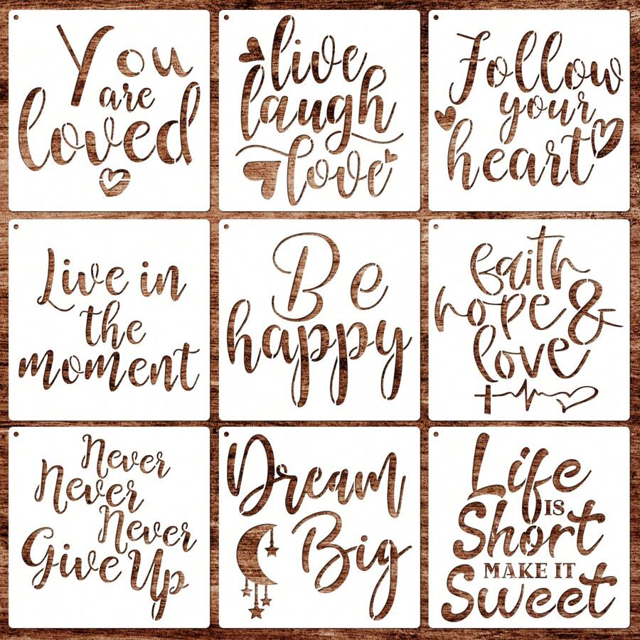 9 Piece Inspirational Quote Stencils – Durable White Plastic Templates ...