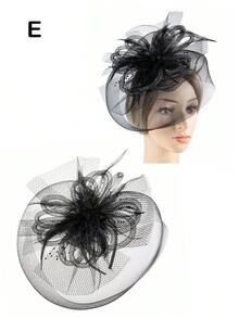 1pc Women Flower Veil Mesh Hand Work Fascinator For Tea Party Birthday Gift Horce-Racing Bridal Hat Derby Hat  Hat With Clip And Headband Elegant - Mix Style - View 5