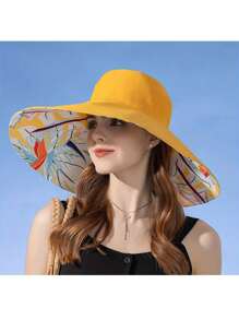 1 Pc Large Brim Reversible Bucket Hats Floral Printed Bucket Hat Basin Hat Foldable Lightweight Sun Hats For Women