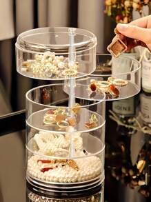 1 pièce Boîte à bijoux transparente rotative en forme de S, boîte de rangement multifonctionnelle pour cosmétiques, organisateur de comptoir de coiffeuse, boîte de rangement pour accessoires, présentoir pour cosmétiques, décoration d'intérieur, décoration de chambre, accessoires de salle de bain, convient pour les bracelets, boucles d'oreilles, bagues, colliers, broches, pinces à cheveux, bandeaux, montres, tampons, etc. Parfait pour les révélations de sexe, les anniversaires, les mariages, les fêtes, le cadeau idéal pour les collègues, les amis et la famille, la rentrée scolaire