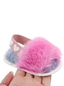 0-1 Years Old Fluffy Infant Sandals Indoor Slippers [Asymmetrical] [Random Delivery]