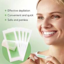 20片天然蜂蜜脱毛蜡纸，适用于唇部、面部、眉毛和比基尼部位脱毛，附赠维生素E舒缓湿巾 - 白色 - 查看 9
