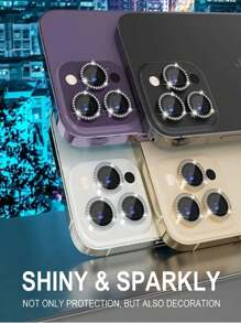 Kit Vidro Película Lente De Câmera Brilho Diamante Para Iphone 11 12 13 14 15 Pro Max Luxo Bling Diamante Camera Lente - FALAR - Visão 3
