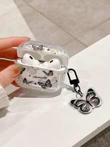 1pc Black Butterfly TPU Shock-Resistant Earbud Case, Compatible With Apple Models