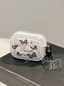 1pc Black Butterfly TPU Shock-Resistant Earbud Case, Compatible With Apple Models