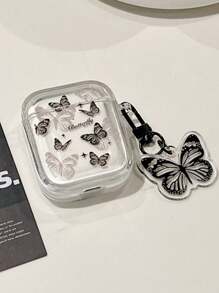 1pc Black Butterfly TPU Shock-Resistant Earbud Case, Compatible With Apple Models