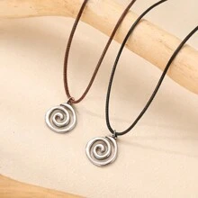 Boho Spiral Design, Bowknot, Alloy Pendant Necklace, Minimalist Choker Necklace - Silver - View 5