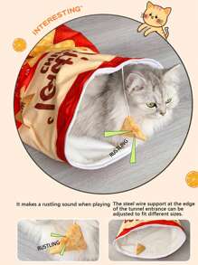 FULED 猫隧道玩具，猫钻袋，猫咪生日礼物，全身带皱纸猫隧道袋（发出声音，声音对猫咪有吸引力，不建议夜间使用）可折叠互动猫钻袋宠物玩具带毛绒球，猫隧道袋，室内猫咪自互动玩具 - 彩色 - 查看 8