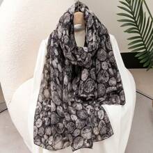 1條女性復古木紋印花輕便度假防曬披巾/圍巾,適合日常穿著 - 彩色 - 查看 7