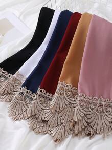 Breathable Modest Hijab Elegant Women's Embroidered Lace Tassel Patchwork Muslim Hijab Scarf, Spring/Summer - Multicolor - View 5