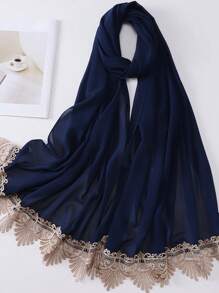 Breathable Modest Hijab Elegant Women's Embroidered Lace Tassel Patchwork Muslim Hijab Scarf, Spring/Summer - Multicolor - View 6